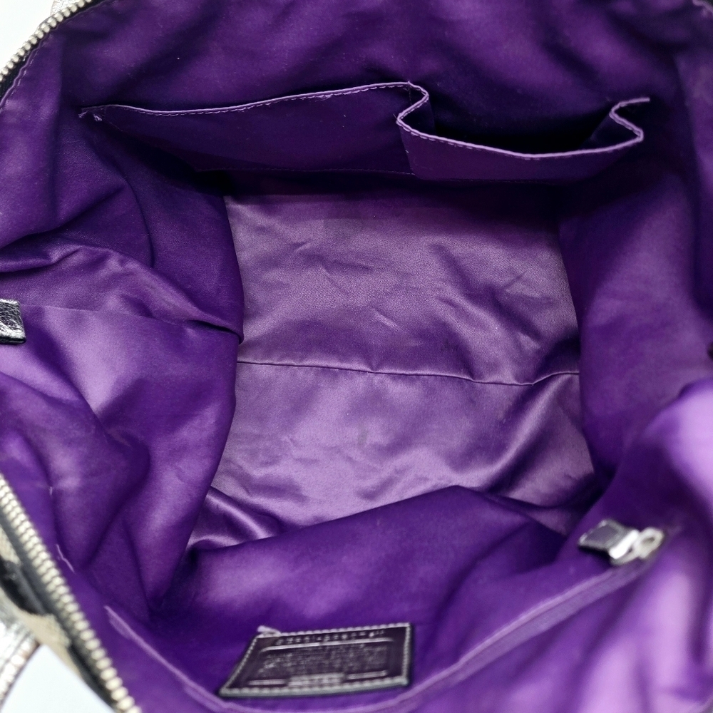COACH Poppy Canvas Tote Black Op C Print Purple Lining Large Sequence Tag - Picture 13 of 14